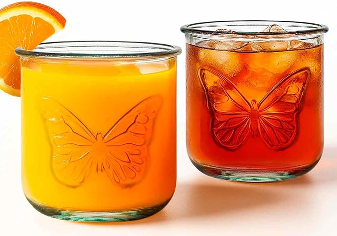 COURONNE CO. Clear Recycled Drinking Glass Tumbler, Perfect for Cocktails, Refreshments & Everyday Use, Restaurant Grade, Crafted without lead-based materials (10.1 Oz, Butterfly), Pack of 6