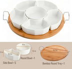 ZENFUN Chip and Dip Serving Set, 11'' Divided Serving Platters Tray for Party, 6-Compartment Removable Appetizer Snack Dishes, Round Sectional Serving Platter for Fruits, Condiment