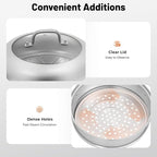 5-Tier Stainless Steel Steamer, 12.8 Inch Commercial Multi Tier Stainless Steel Cookware Pot Vegetable Meat Steamer Cooker Set w/Glass Lid for Steaming Shrimp & Miscellaneous Grains