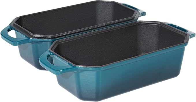 Flavehc Bread Pan Cast Iron Loaf Pan with Lid Bread Loaf Pan 8.5x4.5 Inch Loaf Pan Enameled Cast Iron Sourdough Loaf Pan, DarkCyan