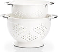 Rorence Powder Coated Steel Colanders: 3 Quart and 5 Quart Set of 2 - White