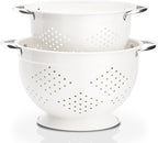 Rorence Powder Coated Steel Colanders: 3 Quart and 5 Quart Set of 2 - White