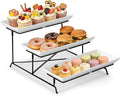 Yedio 3 Tier Serving Tray Set 14 Inch Porcelain Tiered Serving Trays Platters, Collapsible Sturdier Stand with Stable Cross Bars, Three Layer Serving for Party Entertaining Food Display Fruit Dessert