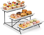 Yedio 3 Tier Serving Tray Set 14 Inch Porcelain Tiered Serving Trays Platters, Collapsible Sturdier Stand with Stable Cross Bars, Three Layer Serving for Party Entertaining Food Display Fruit Dessert