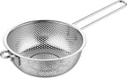 Stainless Steel Colander Fine Mesh Colander with Long Handle Micro-Perforated Colander Metal Strainer Kitchen Food Strainer for Fried Food Vegetable Fruit