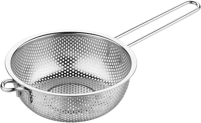 Stainless Steel Basin Colander with Handle, Fine Mesh Kitchen Food Strainer, Large Metal Food Pasta Colanders for Pasta, Noodles, Vegetables and Fruits(COLOR:silver)