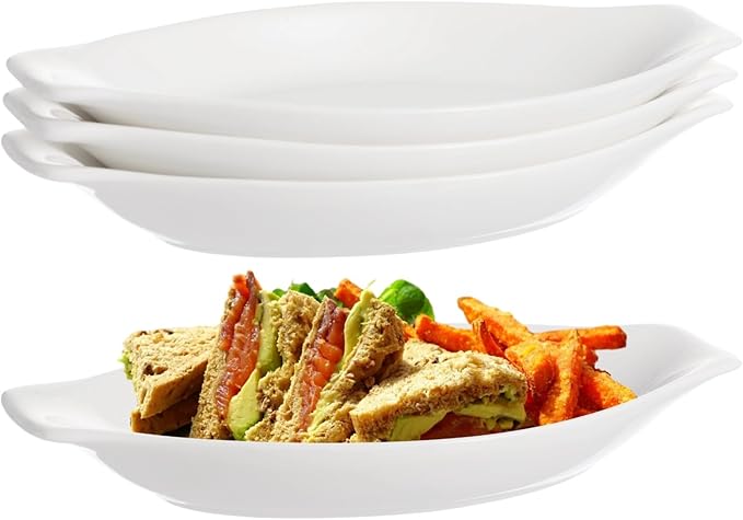 4 Pcs Oval Au Gratin Baking Dishes, Ceramic Banana Split Dish Boats, 8 X 4 In Oval Oven & Microwave Safe Serving Dishes, Mini Casserole Dishes With Handles, Easy To Clean And Stackable