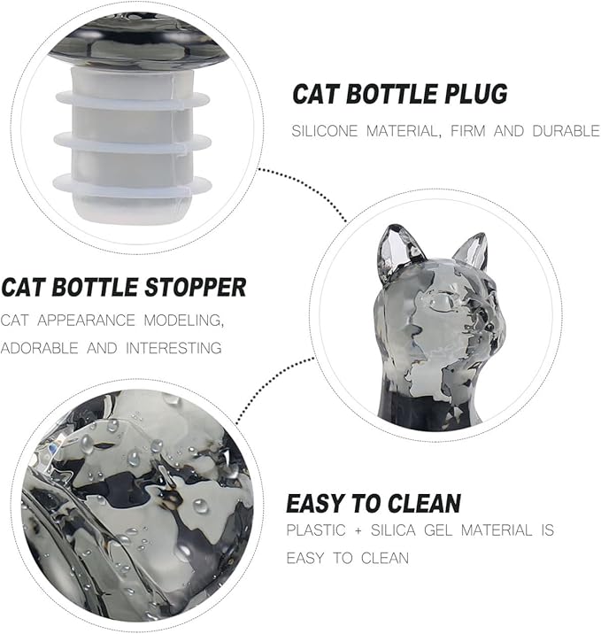 Hemobllo Wine Stoppers, Funny and Reusable Silicone Bottle Stopper, Decorative Cat Design Reusable Sealer Preserver Accessory for Fancy Decors Wine Tools Holiday