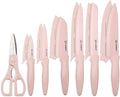 Kitchen Knife Set with Guards, 13 Piece Pink Non-Stick Boxed Knives Set, Anti-Rust and Dishwasher Safe, 6 Knives with 6 Blade Covers and Kitchen Shears