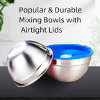 MIKULA Mixing Bowls Set, 22PCS Large Stainless Steel Mixing Bowl with Lids Set, Large Nesting Bowls 7/6/4.5/3.5/2.5QT, Measuring Cups and Spoons Baking Storage Metal Bowl for Kitchen Prep Supplies