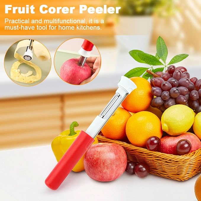 2-In-1 Corer Remover and Apples Peeler, Durable Stainless Steel Fruit Corer Tool for Bell Peppers, Apples, Pears(COLOR:Red)