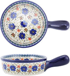 Vintage Style Blue Flowers Phalaenopsis Pottery Bakeware Ceramic Casserole Dish Baking Pan Lasagna Pans Baking Dish with Handles for Oven to Table-1 PCS, 20 OZ