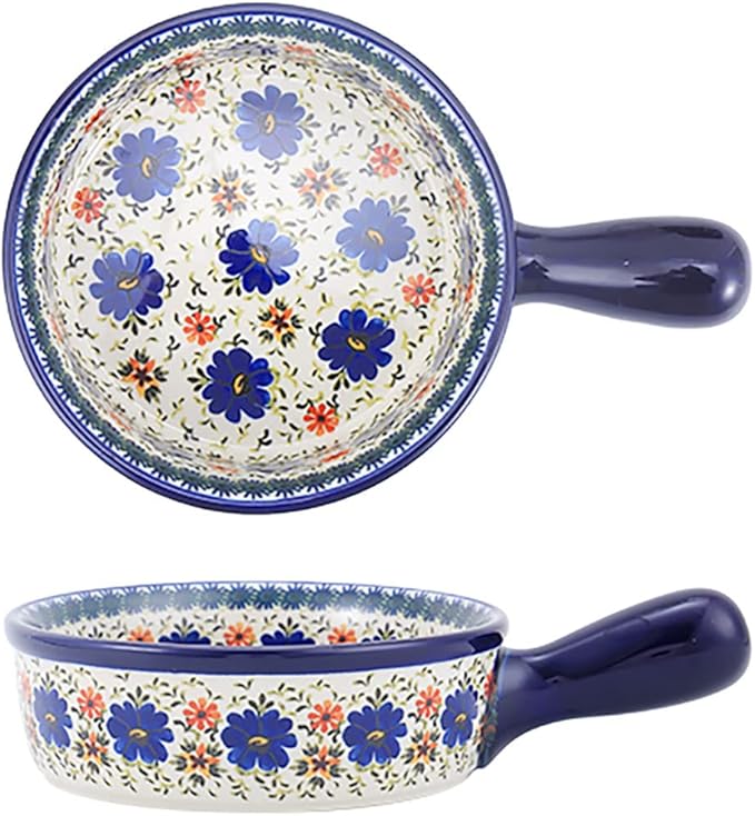 Vintage Style Blue Flowers Phalaenopsis Pottery Bakeware Ceramic Casserole Dish Baking Pan Lasagna Pans Baking Dish with Handles for Oven to Table-1 PCS, 20 OZ