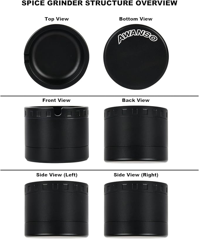 2.5" Grinder [Aluminum] 3-Piece 3-Parts Grinder for Kitchen Spice with Top Storage, Anti-jamming Teeth & Large Bottom Chamber