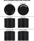 2.5" Grinder [Aluminum] 3-Piece 3-Parts Grinder for Kitchen Spice with Top Storage, Anti-jamming Teeth & Large Bottom Chamber