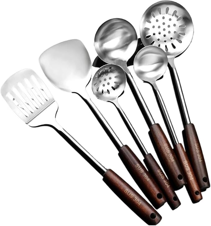Kitchen Utensils Set，Cooking Utensils Kitchen Tools Gadgets Spoons for Cooking Spatulas Stainless Steel Cooking Utensils Spatulas Spoons 6 Pieces Sets