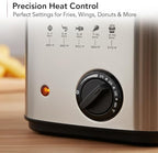 OVENTE Electric Deep Fryer, 1.5L Capacity, 800W with Adjustable Temperature, Viewing Window Lid, Removable Frying Basket & Cool-Touch Handles, Stainless Steel Countertop Fryer, Silver FDM1501BR