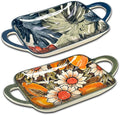Ceramic Small Baking Dishes Set of 2 Rectangular Casserole Dish with Handles 12 oz Mini Bakeware for Oven to Table Appetizers Dips Snacks Dessert Gratin Dishes Serving Plates Two Different Patterns