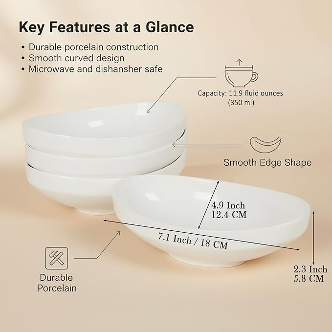 Au Gratin Baking Dishes 7'' x 4'', 12 OZ Ceramic Oval Baking Dish for Single Serving, Individual Casserole Dishes Oven Safe, Set of 4 Oval serving bowl for food, Side Dishes, Salad, Pasta