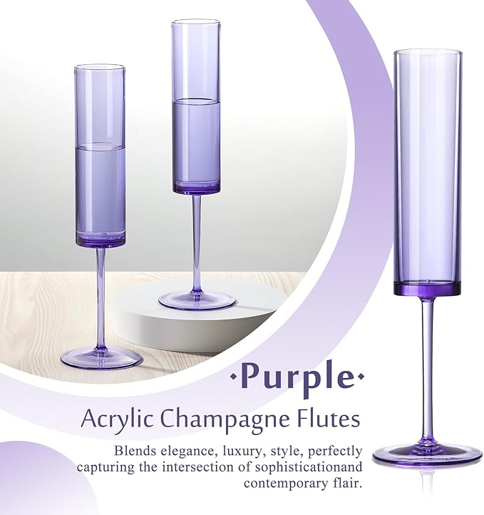 24 PCS Purple Champagne Flutes Plastic 5.4 OZ Champagne Flutes Acrylic Reusable Pastel Colored Plastic Glasses Long Stem Wine Glasses Toasting Wedding For Party Birthday Anniversary