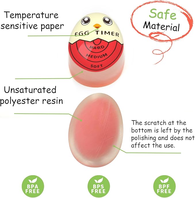 Lasubst Egg Timer for Boiling Eggs that Changes Color When Done, Red, Pack of 4