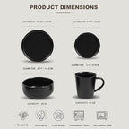 EWFEN 16-Piece Ceramic Dinnerware Sets with Mugs for 4, Black Plates and Bowls Set with Classic Design, Scratch Resistant Dishes Set, Dishwasher & Microwave Safe