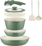 Ceramic Cookware Set Non Stick 8Pcs Pots and Pans Set Detachable Handle Induction Kitchen Cooking Set with Frying Pans Oven Dishwasher Safe, PFAS/PFOA Free, Forest Green