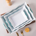 Sweejar Casserole Dishes for Oven, Ceramic Bakeware Set of 3, Rectangular Baking dish with Handles, Wave Edge Lasagna Pan Deep for Cooking, Cake, Dinner, Banquet and Daily Use (Navy)