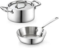 Cooks Standard Multi-Ply Clad Stainless Steel Butter Warmer Set, Mini Cookware Duo Set, Stainless Steel Butter Melting Pots, Fry Pan 4.7 Inch & Casserole 0.68 Qt, Mini Pot and Pan, 3 Pieces, Silver