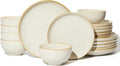 Pokini Stoneware Dinnerware Sets for 6, 18 Piece Microwave Safe Plate and Bowl Set, Easy to Clean & Durable Dishes Sets for Small to Medium Families, Yellow White