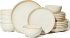 Pokini Stoneware Dinnerware Sets for 6, 18 Piece Microwave Safe Plate and Bowl Set, Easy to Clean & Durable Dishes Sets for Small to Medium Families, Yellow White