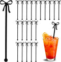 20Pcs Cocktail Stirrers, Black Bow Acrylic Drink Stirrers, 6 Inch Long Reusable Plastic Stirrer for Wedding Birthday Bridal Bachelorette Party Cocktail Cupcake Decorations Supplies