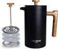 POLIVIAR French Press Coffee Maker, 34 Ounce Coffee Press with Real Wood Handle, Double Wall Insulation & Dual- Filter Screen, Food Grade Stainless Steel for Good Coffee and Tea (Vintage)