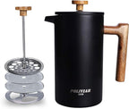 POLIVIAR French Press Coffee Maker, 34 Ounce Coffee Press with Real Wood Handle, Double Wall Insulation & Dual- Filter Screen, Food Grade Stainless Steel for Good Coffee and Tea (Vintage)