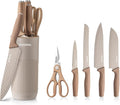 GOODA Kitchen Knife Set With Block,6-Piece Professional Chef Cooking Knives Set For Kitchen,Non-Stick Stainless Steel Knife Block Set