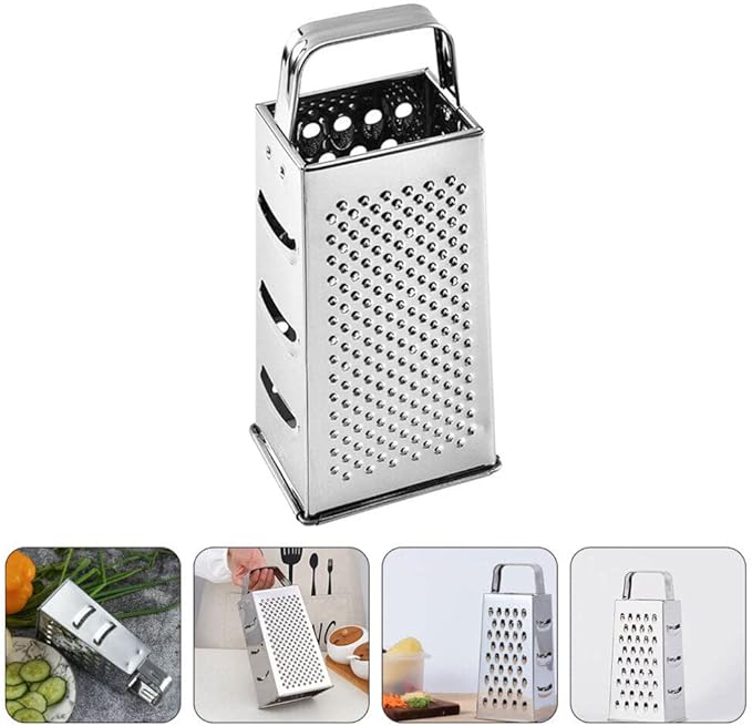 Hemoton Stainless Steel Kitchen Grater Multi-Use Vegetable Cutter and Cheese Shredder with Non-Slip Handle 7.99X3.58X2.59 Inch for Fruits Ginger and Potato Preparation