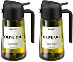 mqnxoi 2 in 1 Glass Oil Sprayer & Dispenser,16oz/470ml Olive Cooking, Air Fryer, and Salad, for Kitchen Gadgets and Air Fryer Accessories, w/Stickers (Black + Dark Green Bottle 2)