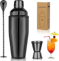 24oz Cocktail Shaker Set Martini Shaker Set Bartender Set with Margarita Mixer Drink Shaker, Measuring Jigger and Mixing Spoon - Professional 18/8 Stainless Steel Bar Tools for Mixed Drinks (Black)