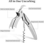 Sleek Waiter’s Corkscrew by ELMWAY - Stainless Steel Manual Wine Opener with Foil Cutter & Beer Bottle Opener, Durable Wine Key with Genuine Leather Case & Gift Box for Wine Lover