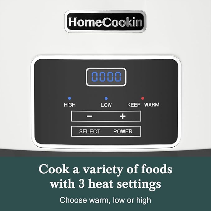 7-Quart Programmable Slow Cooker with Timer Keep Warm - Small Kitchen Appliance for Family Dinners - Serves 6+ People - Heat Settings: Keep Warm(White, Black Liner)