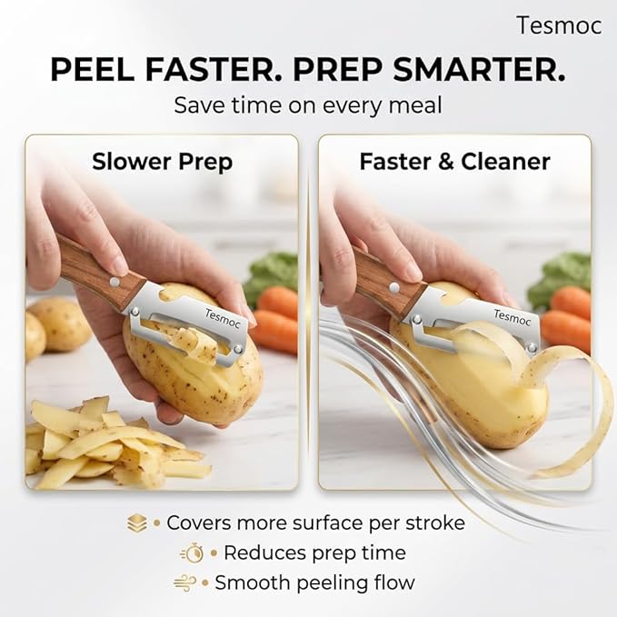 Multifunctional Fruit and Vegetable Peeler,Premium Stainless Steel Blade,Wooden Handle Hand Tool with Bottle Opener,Julienne Peeler for Potato,Cucumber,Orange,Pineapple,Veggie (2)