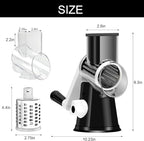 Cambom Rotary Cheese Grater Hand Crank Cheese Shredder for Fresh Cheese, Vegetable, Nuts,Non-slip Suction Base, Three Blades, Black