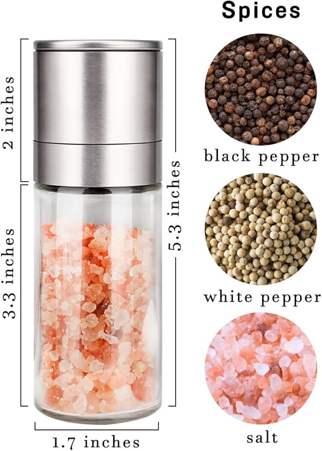 Gulex® Salt and Pepper Grinder Set, Pepper Mill, Sea Salt Shaker Grinder Refillable, Adjustable Coarseness, Stainless Steel with Ceramic Rotor(Seasoning not included)