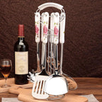 Ceramic Handles Cooking Tool Set Stainless Steel Kitchen Utensils Of Cookers Shovels Spoons(E)