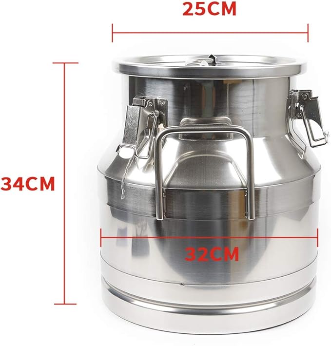 304 Stainless Steel Milk Can Large 12L-60L Capacity Milk Bucket Ice Buckets Bar Tools Wine Pail Bucket Milk Can Tote Jug with Sealed Lid Heavy Duty for Milk and Wine Liquid Storage (20L)