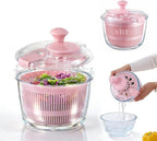 Good Grips 3.2 Qt Glass Salad Spinner Small Vegetable Dryer with Drain Microwave Safe Dishwasher Safe with Transparent Lid Crank Handle Quick Spin Greens Washer for Lettuce Herbs Fruits Pink