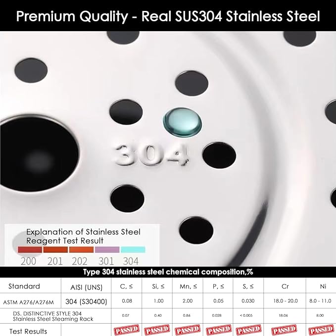 DS. DISTINCTIVE STYLE Steamer Rack 304 Stainless Steel Steaming Rack Steam Tray with Removable Legs for Instant Pressure Cooker Multi-functional Steamer Basket (Silver - 22cm)