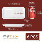 WishDeco Small Rectangle Plates Set of 6, White Serving Platters 9 inch, Ceramic Sushi Plates, Serving Plate for Appetizer, Dessert, Party, Microwave Safe