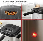 OVENTE Electric Deep Fryer, 1.5L Capacity, 800W with Adjustable Temperature, Viewing Window Lid, Removable Frying Basket & Cool-Touch Handles, Stainless Steel Countertop Fryer, Silver FDM1501BR