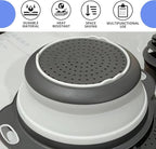 White Round Silicone Collapsible Colander – Silicone Round Kitchen Strainers with Plastic Handles Small Foldable Kitchen Strainer Perfect for Draining Pasta Vegetable and Fruit